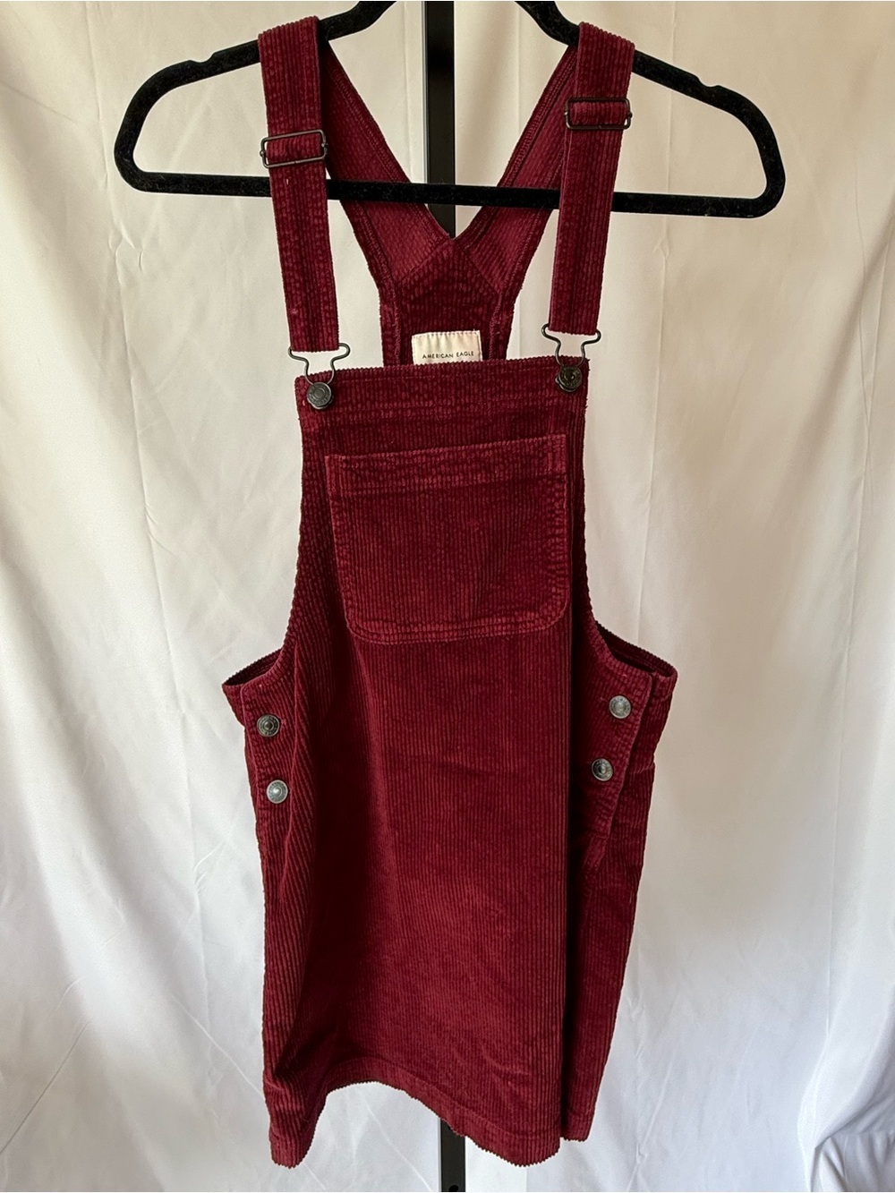 American Eagle Woman Small Red Burgundy Corduroy Overall Jumper Dress